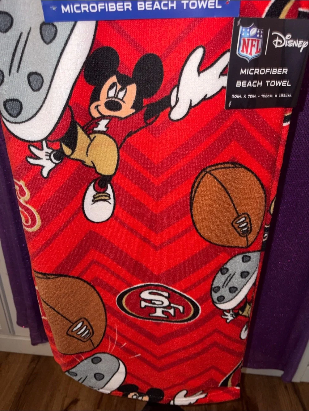 Disney Mickey Mouse San Francisco 49ers NFL Microfiber Beach Towel 40x72 New